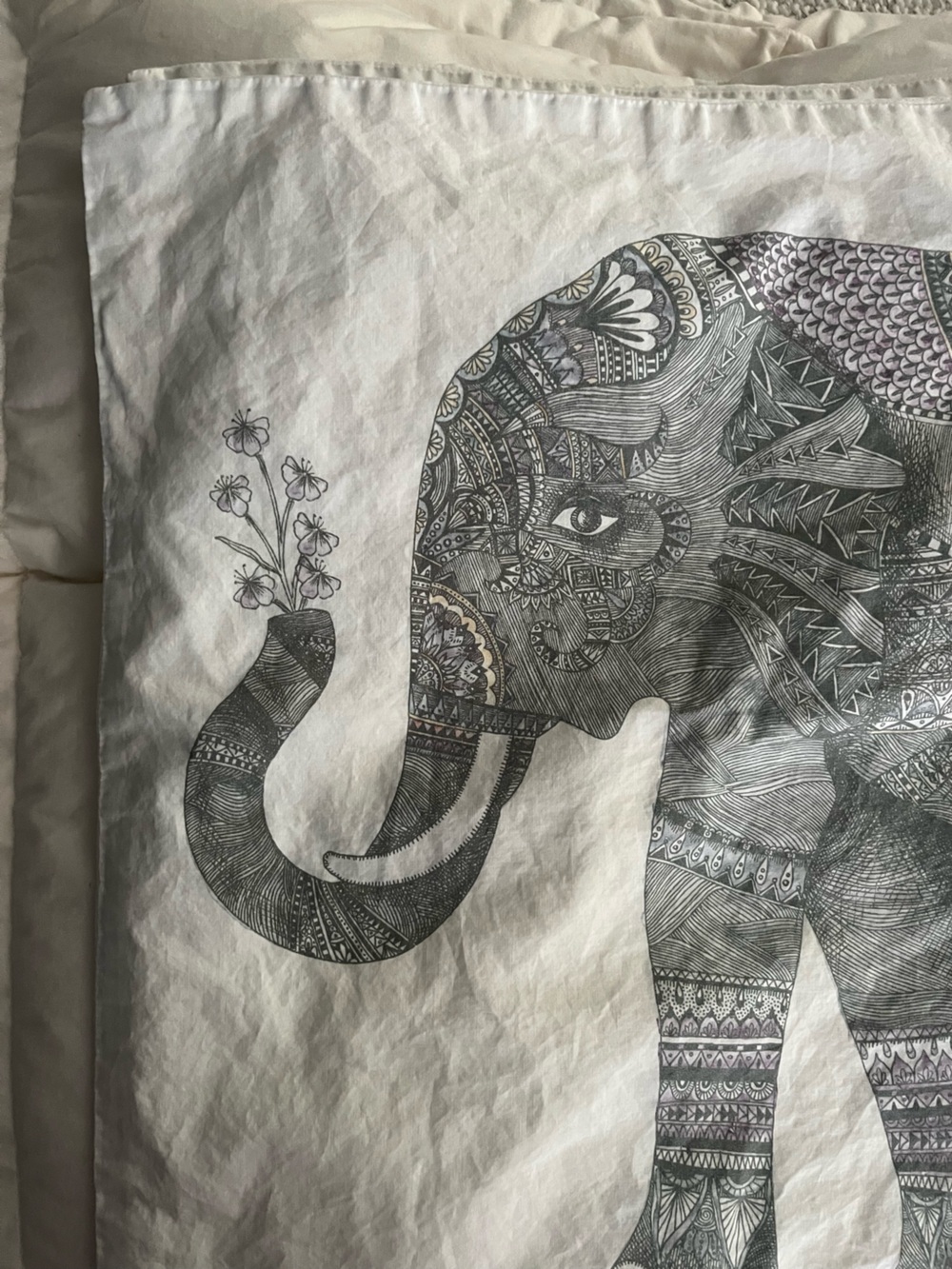 Urban Outfitters Gray & White Elephant Print Pillowcase Set